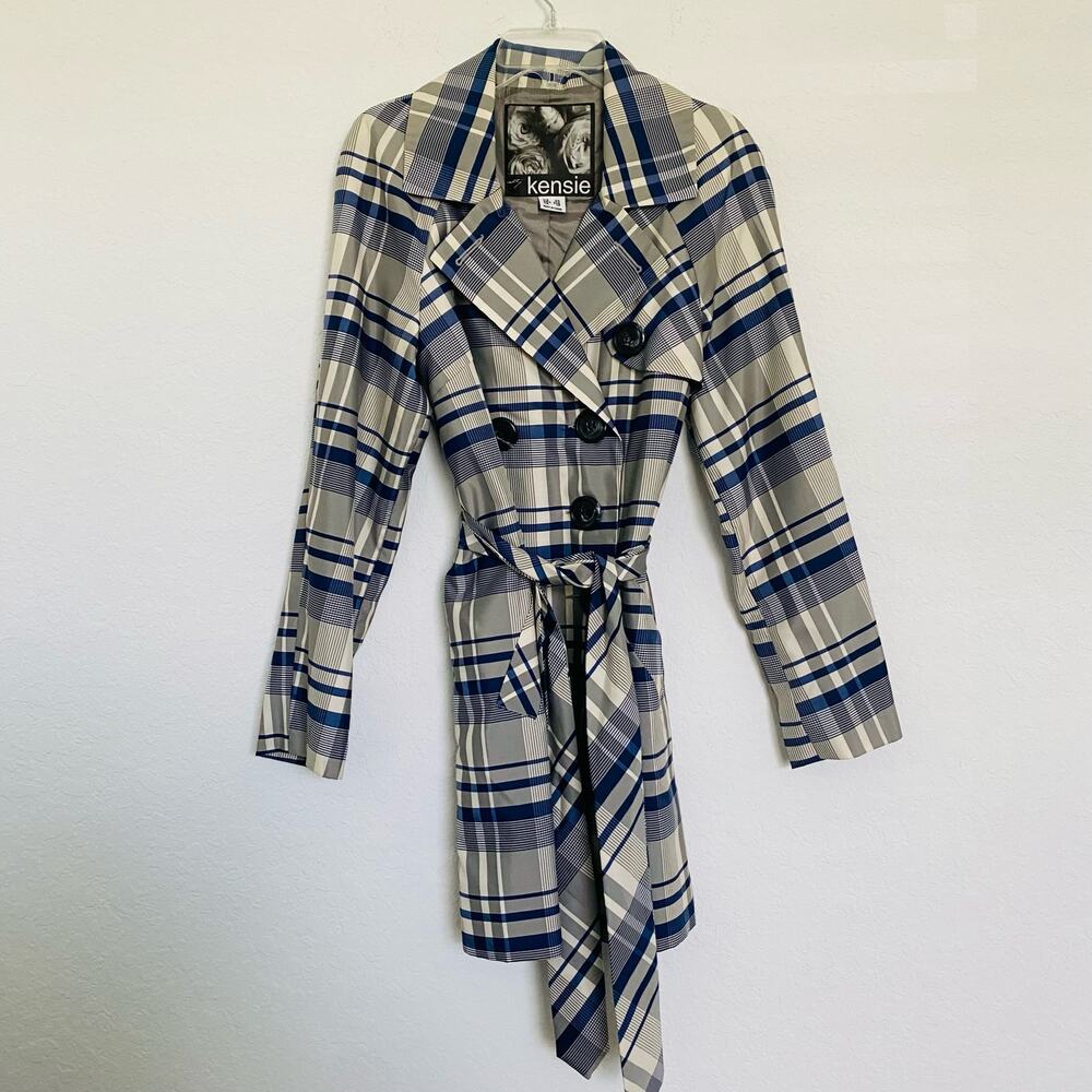Kenzie Plaid Trench coat Pea Coat XS‎